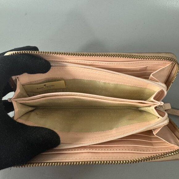 Kate Spade Spencer Metallic Leather Slim Zip Around Continental Wallet Rose Gold - Picture 10 of 15